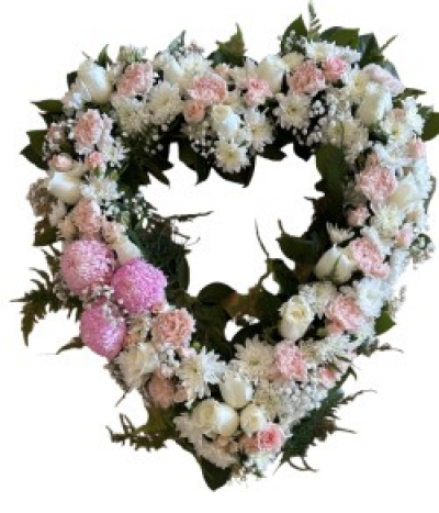 Funeral Heart - A soft pink Flower Heart Tribute to say goodbye. We can deliver to most funeral homes in Perth.