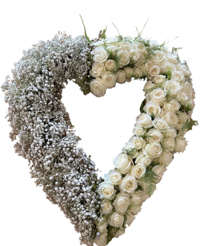 Funeral Heart Roses - Funeral Heart with roses and Babys Breath