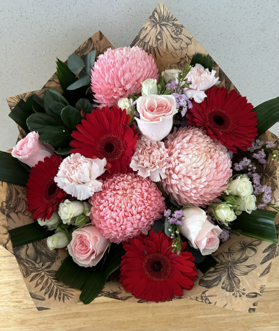 Jasmine - Birthday flower bouquet in Reds and Pinks delivered daily in Perth